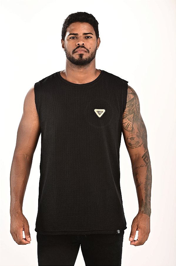 Regata Machão Preta Tricot Pingente