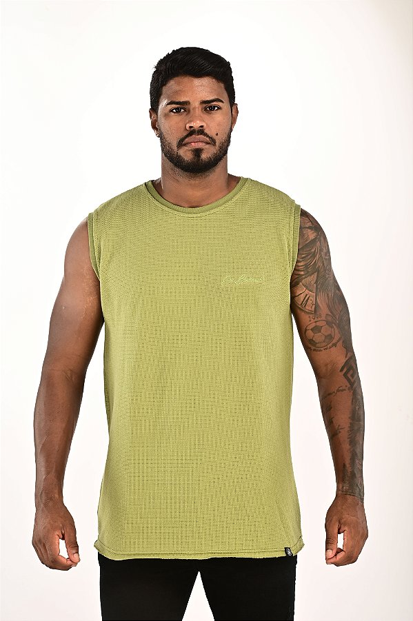 Regata Machão Verde Abacate Tricot Escrita