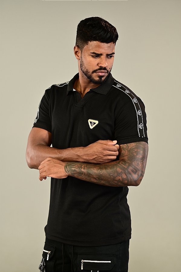 Polo Preta Elástico Suedine Pingente De Buenas