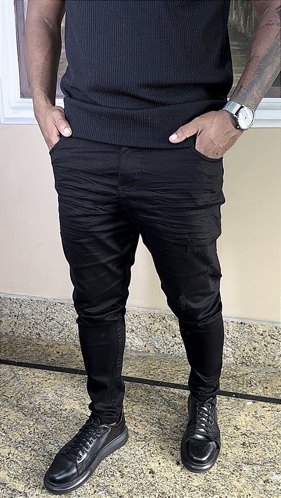 Calça Jeans Preta Destroyed