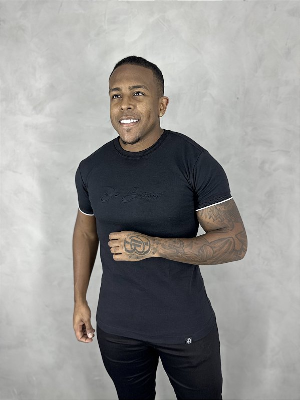 Camisa Preta Suedine Punho Embossing De Buenas