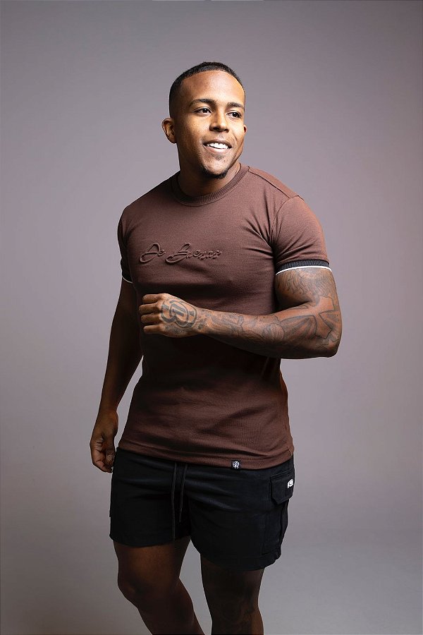 Camisa Marrom Algodão Suedine Punho Embossing De Buenas