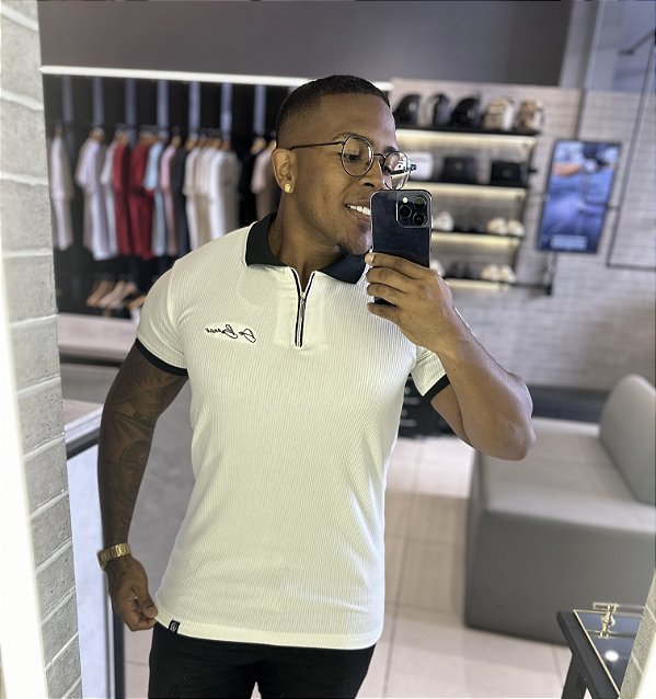 Polo Off-White Canelada Zíper Punho