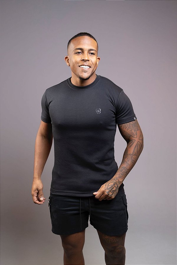 Camisa Preta Algodão Suedine Básica De Buenas