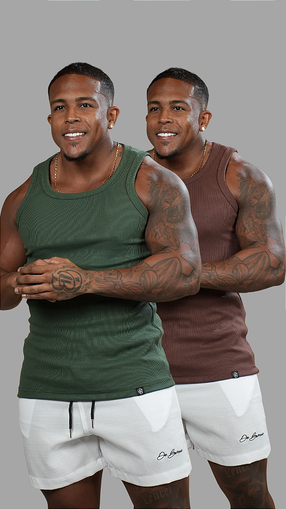 Kit 2 Regatas Americanas Marrom + Verde Ribana Canelada De Buenas