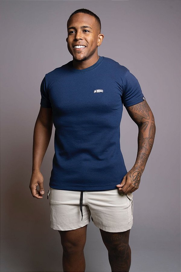 Camisa Azul Marinho Algodão Suedine De Buenas Logo Emborrachado