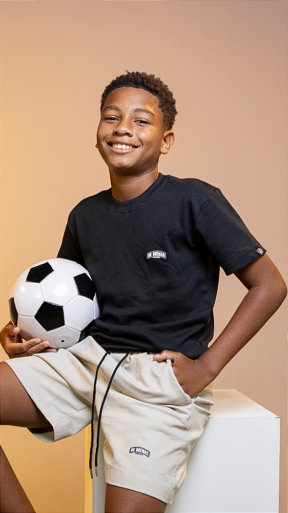 Camisa Preta Kids Algodão Suedine Logo Emborrachado