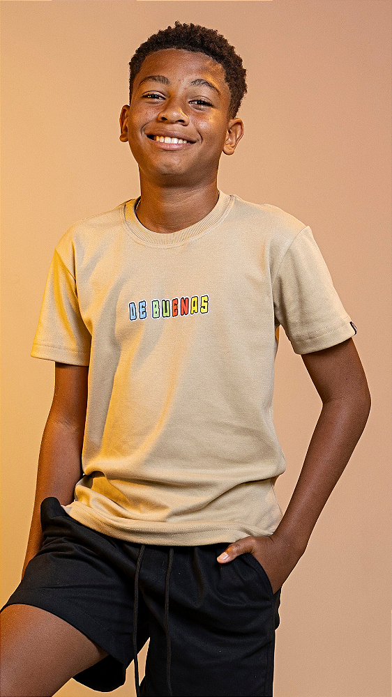 Camisa Bege Kids Algodão Suedine Logo Collors