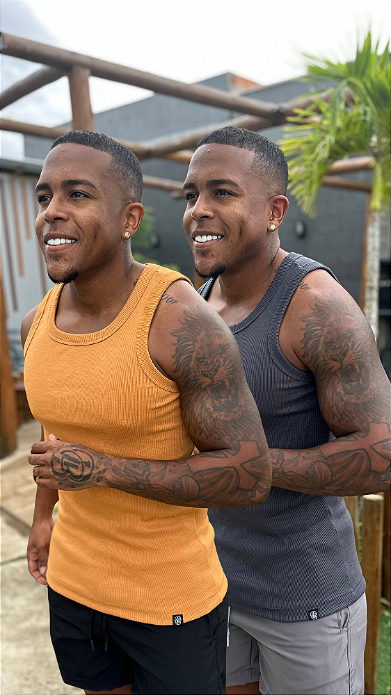 Kit 2 Regatas Americanas Cinza + Caramelo Ribana Canelada De Buenas