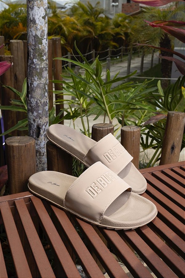 Chinelo Slide Bege Tratorado De Buenas
