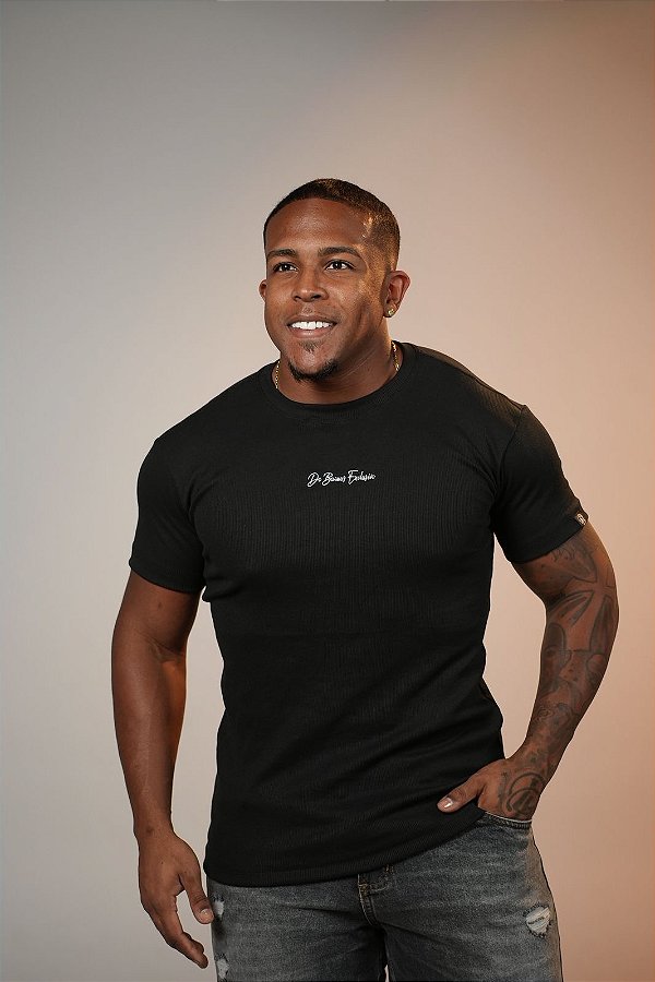 Camisa Preta Ribana Canelada De Buenas