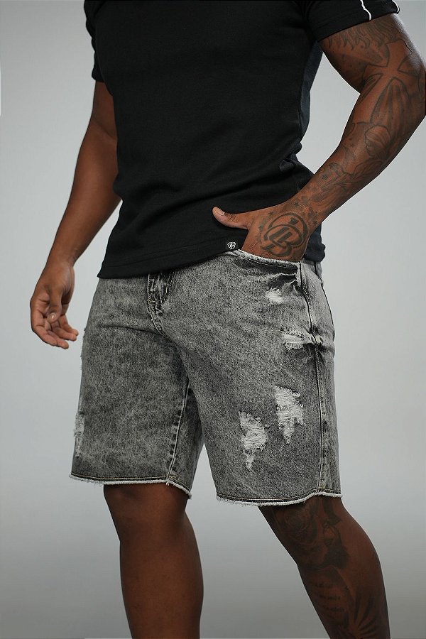 Bermuda Jeans Escuro Botão Bronze De Buenas