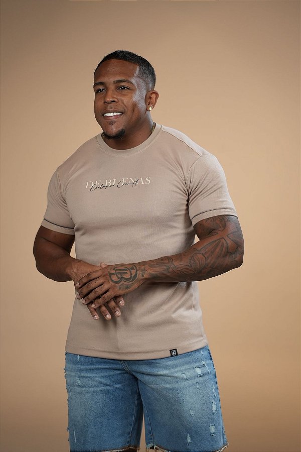 Camisa Bege Friso Punho De Buenas