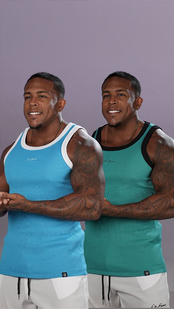 Kit 2 Regatas Americanas Punho Exclusivo Bordado De Buenas Verde Jade + Azul Turquesa De Buenas