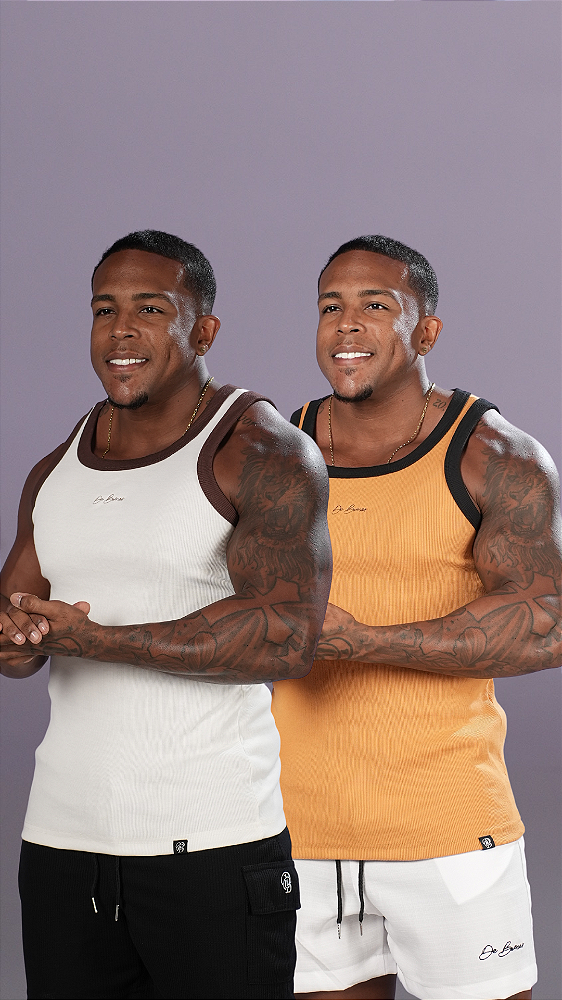 Kit 2 Regatas Americanas Punho Exclusivo Bordado De Buenas Mostarda + Off-White