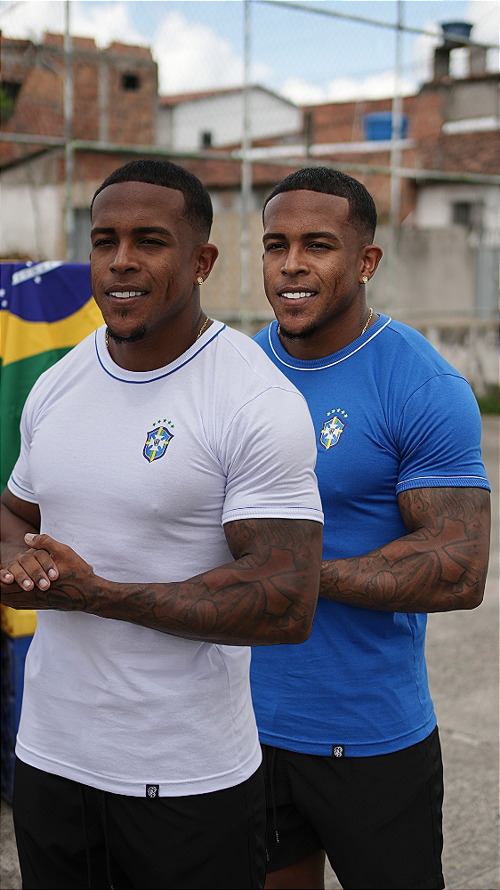Kit 2 Camisas do Brasil Banca + Azul 100% Algodão De Buenas