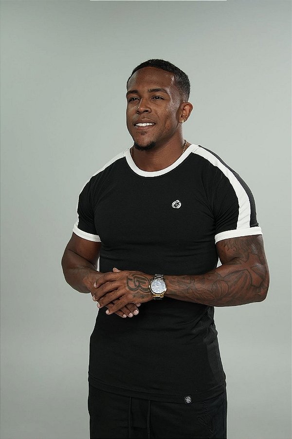 Camisa Preta Algodão Peruano Pingente Faixa Ombro De Buenas