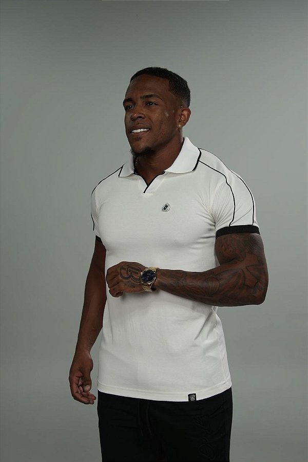 Camisa Polo Off-White Algodão Peruano Pingente De Buenas