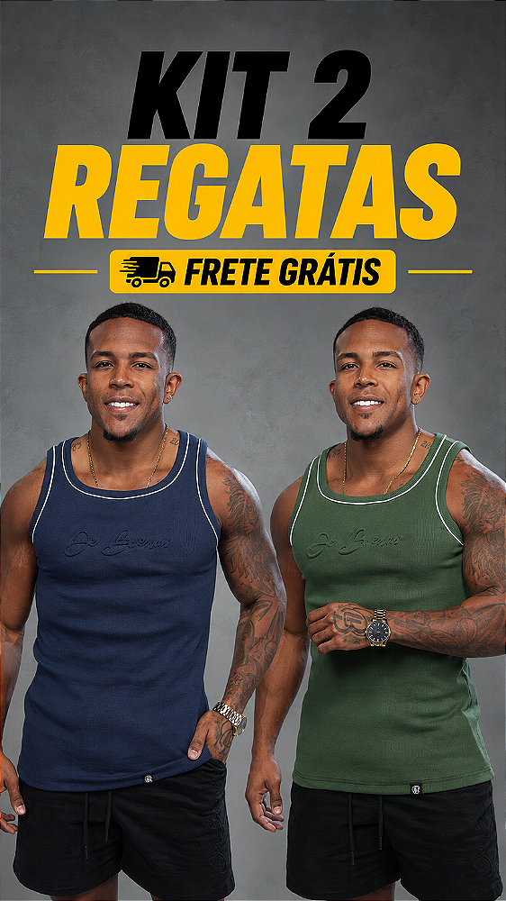 Kit Com 2 Regatas Americanas Masculinas Ribana Canelada 92% Algodão 8% Elastano De Buenas Verde Militar + Azul Marinho