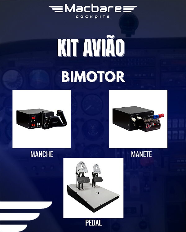 Kit Avião Bimotor - Mac-Yoke Mult + Mac-TQ6 + Mac-Rudder Piper