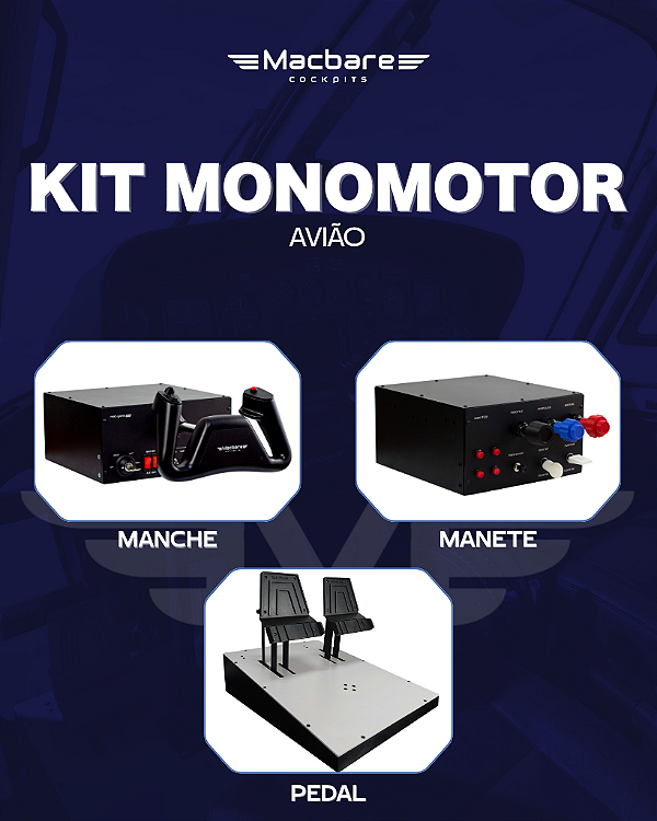 Kit Avião Monomotor - Mac-Yoke Pro + Mac-TQ3 + Mac-Rudder Cessna