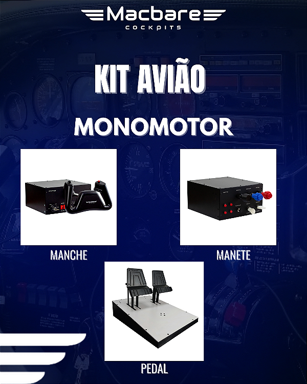 Kit Avião Monomotor - Mac-Yoke Pro + Mac-TQ3 + Mac-Rudder Cessna