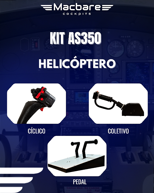 Kit Helicóptero AS350/HS125 - Mac-Cíclico + Mac-Coletivo + Mac-Rudders