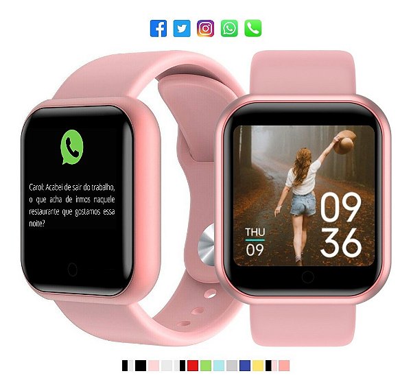 SmartWatch F8 - Pulseira Relógio Inteligente - Rosa e Azul