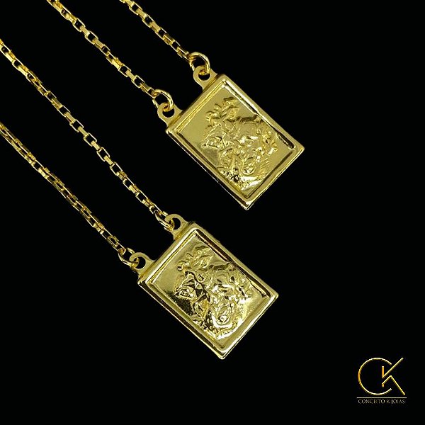 Escapulario Cartie Elo Chapado 1mm 60 ou 70cm / Medalha Sao Jorge 1x1.5cm
