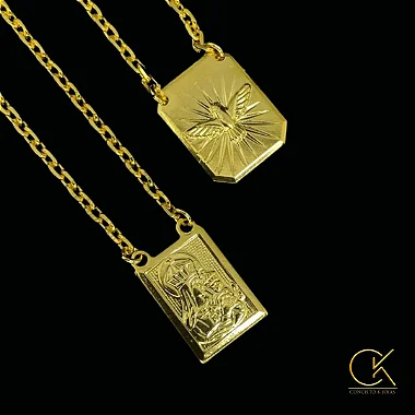 Escapulario Cartier Cadeado 2mm 60 ou 70cm / Medalha Maria Jesus - Espirto Santo 1x1.5cm