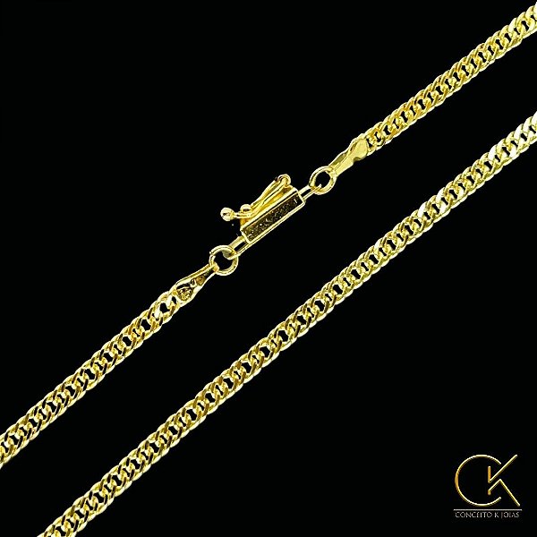 Corrente Grumet Dupla 3mm - Fecho Gaveta - Banhada a Ouro 18k