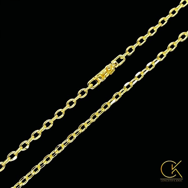 Corrente Cartier Cadeado Aberta 3mm - Fecho Canhão - 60 ou 70cm - Banhada a Ouro 18k