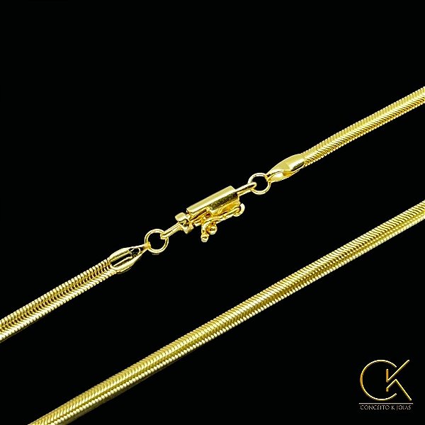 Corrente Rabo de Rato 3mm - Fecho Canhão - 70cm - Banhada a Ouro 18k