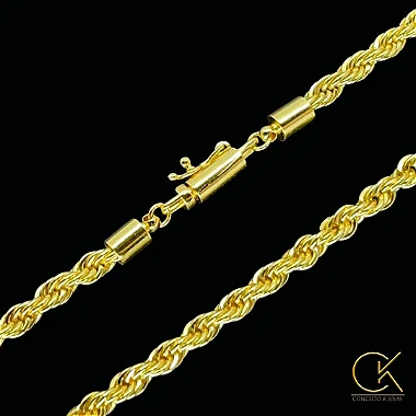 Corrente Cordão Baiano 5mm - Fecho Canhão - Banhada a Ouro 18k