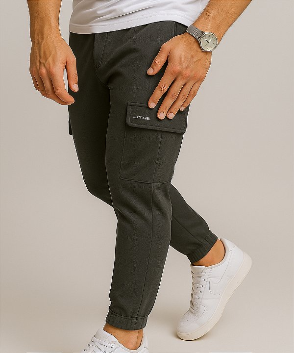 Calça Slim Com Bolso Cinza
