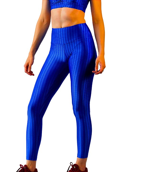 Calça Legging Cós Alto Textura Azul