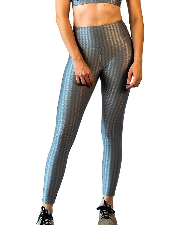 Calça Legging Cós Alto Textura Cinza