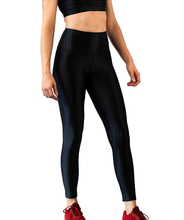 Calça Legging Cós Alto Textura Preta