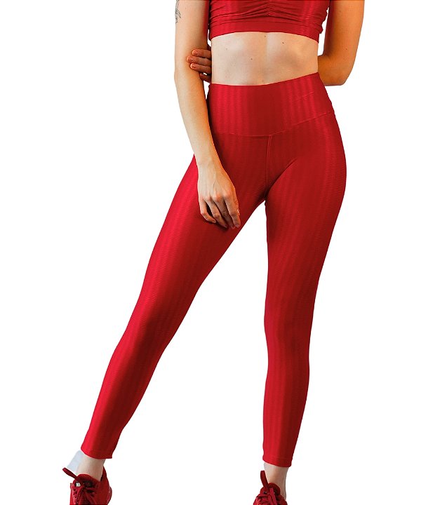 Calça Legging Cós Alto Textura Vermelha