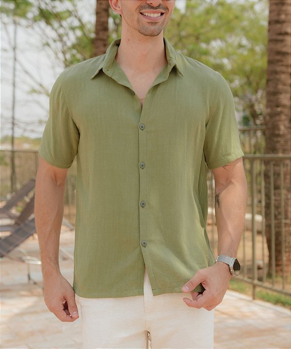 Camisa Slim Algodão Verde