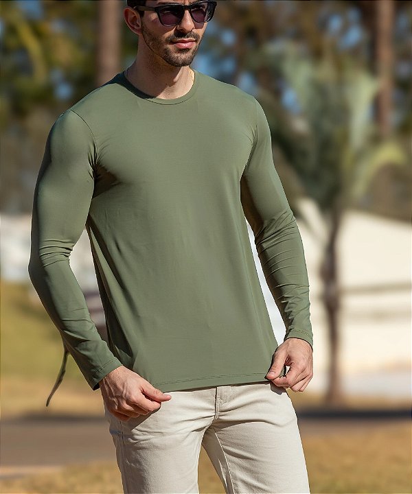 Camiseta Térmica Manga Longa com Proteção Solar UV 50+ Verde Musgo