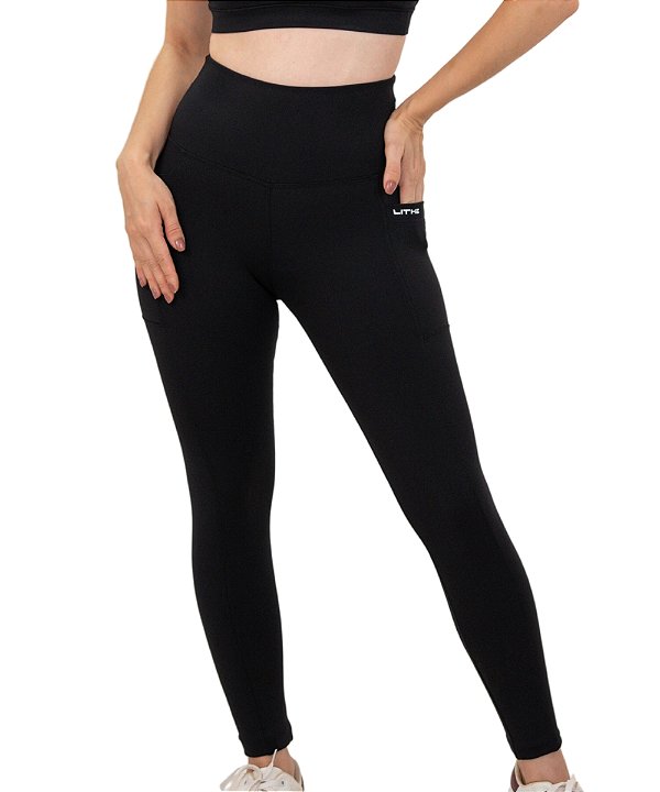 Calça Legging Feminina Com Bolsos Amplos Preta