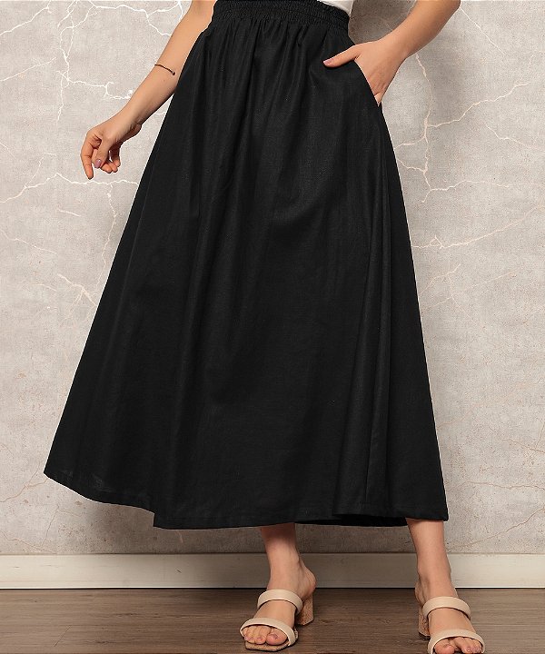 Saia Longa Feminina Old Money Preto