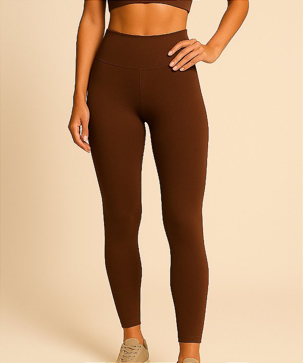 Calça Legging Feminina Cós Alto Marrom