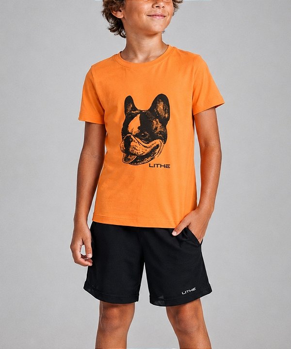Camiseta Algodão Infantil Bulldog Laranja