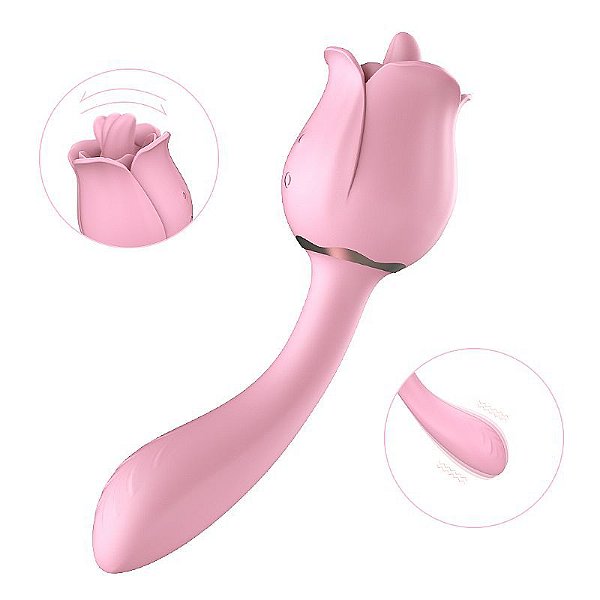 VIBRADOR PONTO G E ESTIMULADOR C/ LINGUA ROSA - 7007