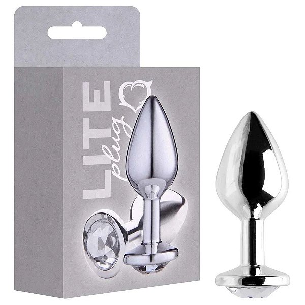 PLUG ANAL PRATA COM PEDRA TRANSPARENTE P - 250