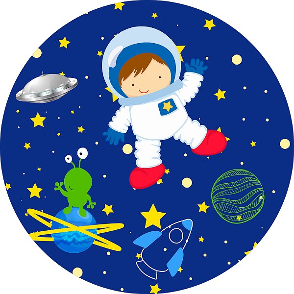 Painel de Festa em Tecido - Astronauta na Galáxia Azul Flat