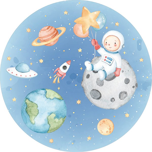 Painel de Festa em Tecido - Pequeno Astronauta Aquarela