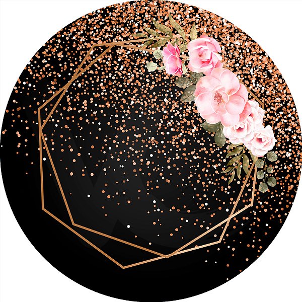 Painel de Festa em Tecido - Geométrico com Flores Escuro com Efeito Glitter 2